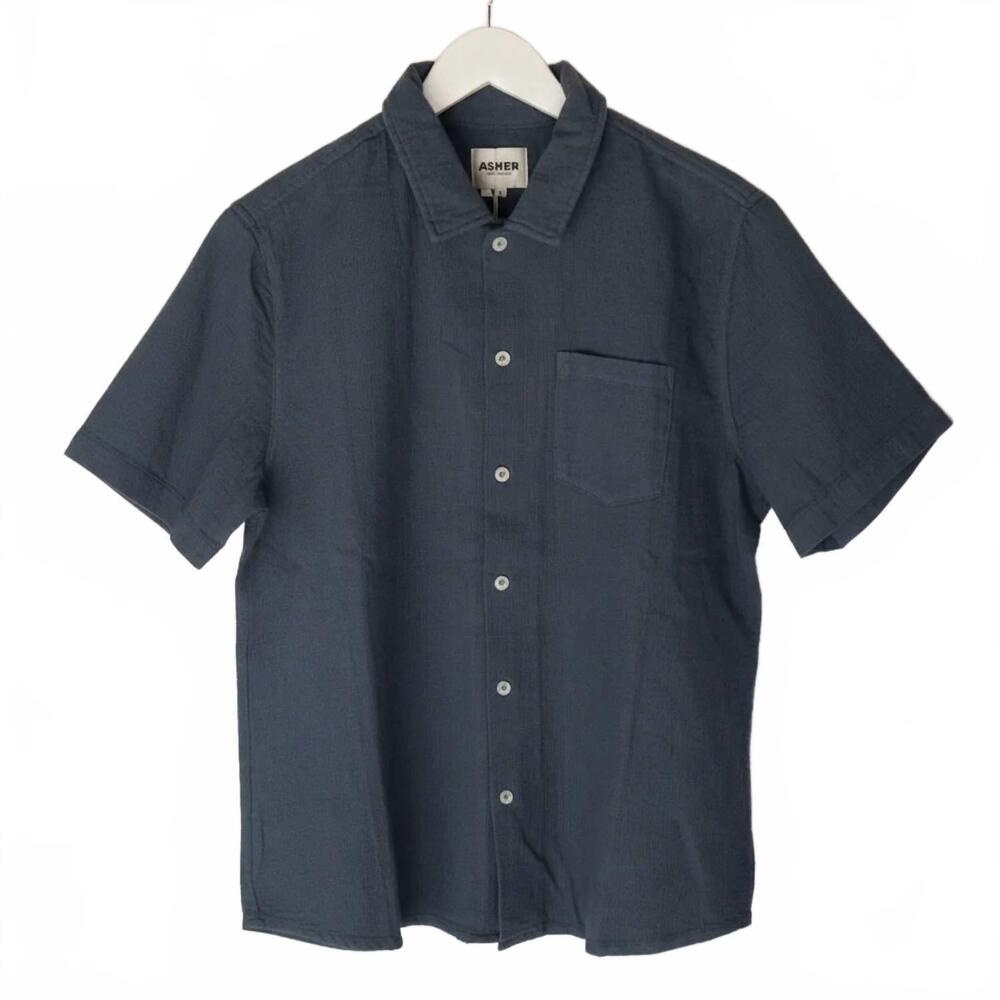 NEW ASHER men's gary camp shirt in denim blue